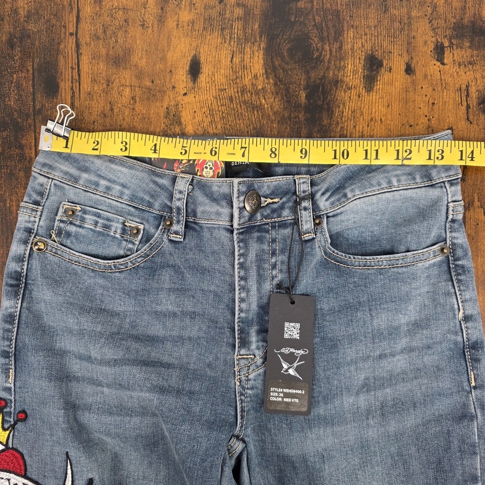 NWT Ed Hardy Slim Fit Flare‎ Jeans "New York" Dragon Embroidered Sz 26x32 Womens - Picture 7 of 10